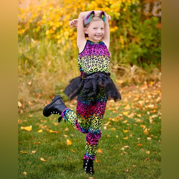 Girls Neon Leopard/Cat Halloween Costume (Large 8-10) - Picture 2 of 5